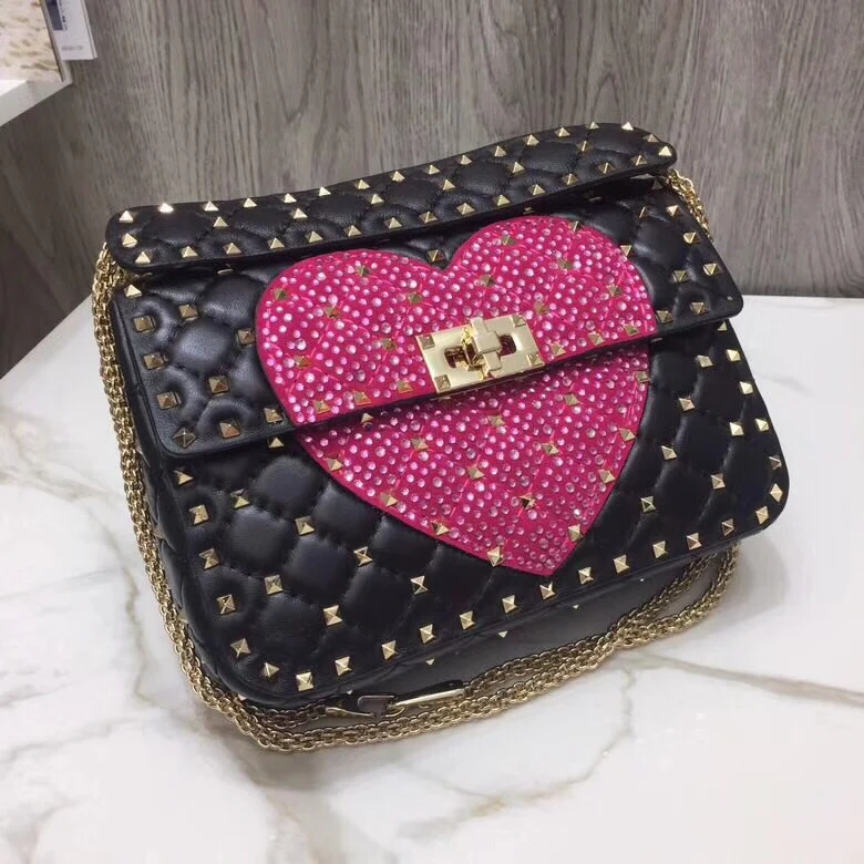 

Luxury Handbag Women Brand Sling Bag Famous Designer Genuine Leather High Quality Drop Shipping Diamond Heart Shoulder Sling Bag