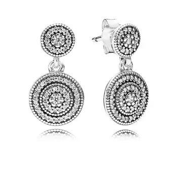 

2020 NEW 100% Real 925 Sterling Silver Radiant Elegance Drop Earrings Fit Women Fashion Party Double Hoop Earrings DIY Jewelry