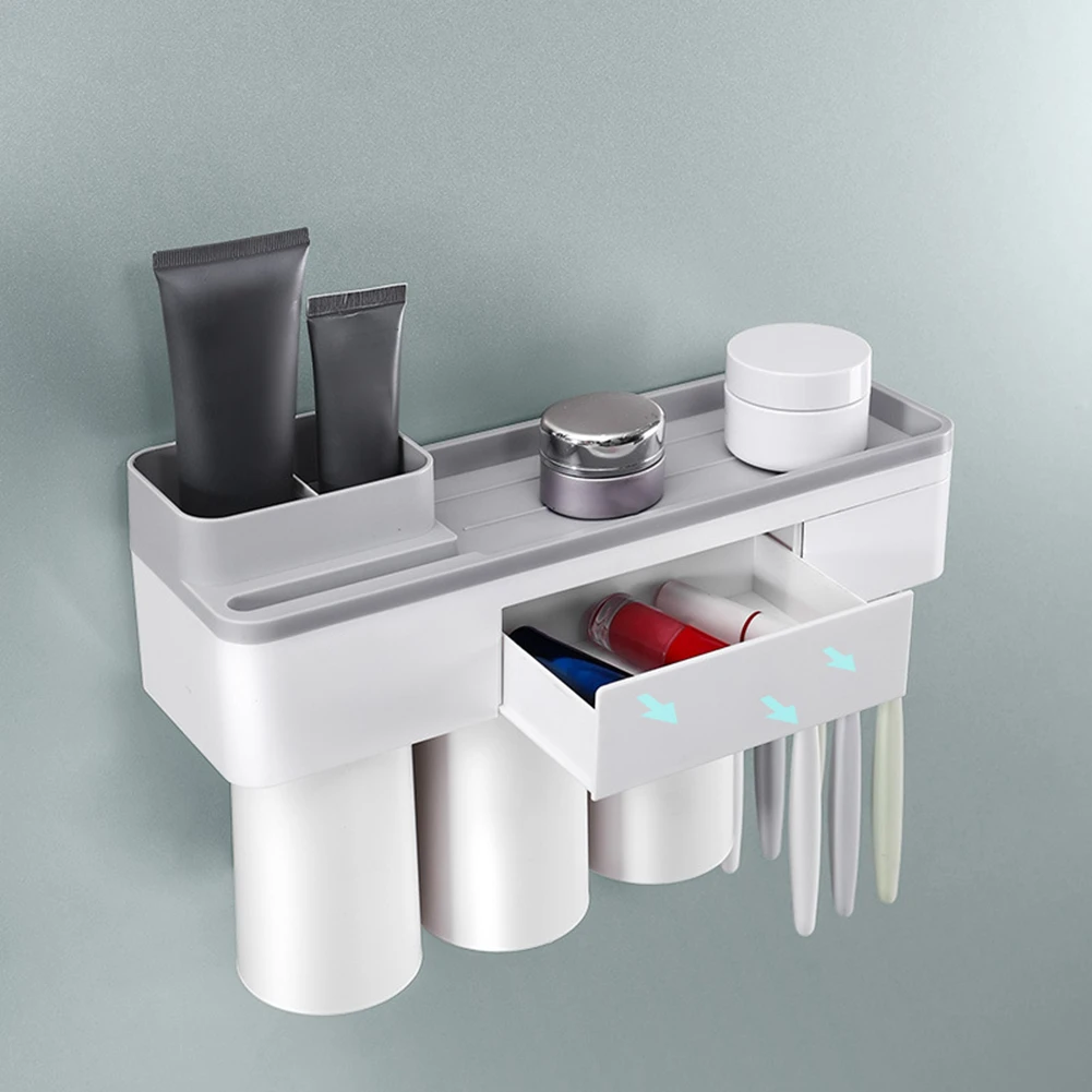 

Magnetic Adsorption Toothbrush Holder Toothpaste Dispenser Wall Mounted Toothpaste Dispenser Storage Rack Bathroom Accessories