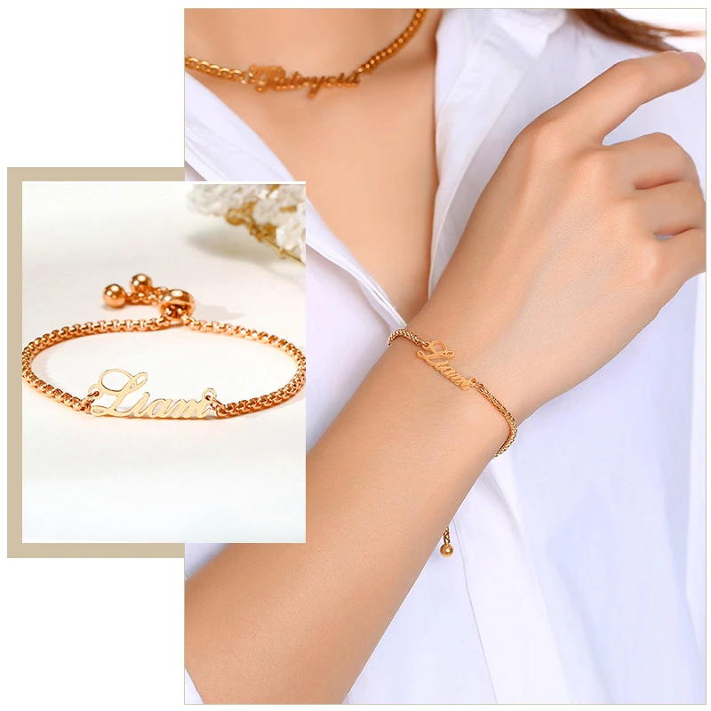 

Customize Names Bracelets for Women, Wristband Personalize Gifts for Her,Stainless Steel Chain Length Adjustable