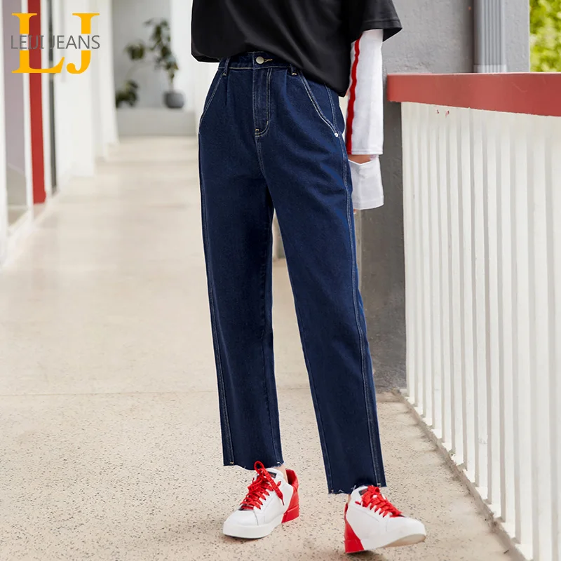 LEIJIJEANS 2019 новинка большой размер Женская высокая талия свободные не эластичные