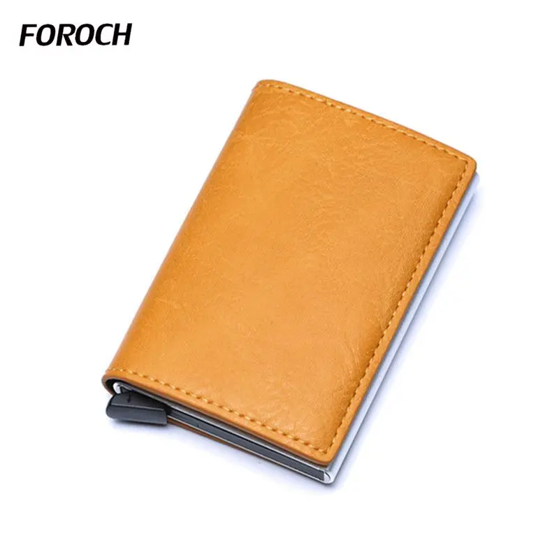 

New Credit Card Holder Men And Women Metal RFID Wallet 647 Vintage Aluminium Box Crazy Horse Leather ID Card Holder Card Case