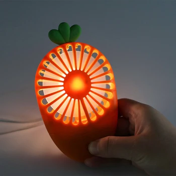 

Ultra-thin carrot charging fan Mini Battery Handheld Fan Gadgets Mini Flexible LED Cooler Desktop Cooling Gift Fan With LED ligh