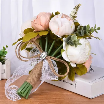 

Wedding Bouquet Bouquet Crystal Rose Pearl Bridesmaid Wedding Bouquet Bride Artificial Silk Flower wedding decoration WY428