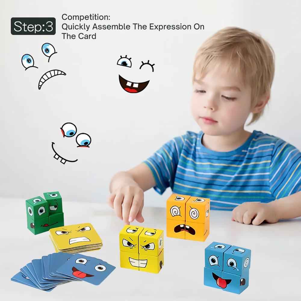 Kids Face Change Cube Game Montessori Expression Puzzle Building Blocks Toys Early Learning Educational Match Toy for Children 4 Kids Face Change Cube Game Montessori Expression Puzzle Building Blocks Toys Early Learning Educational Match Toy for Children 4