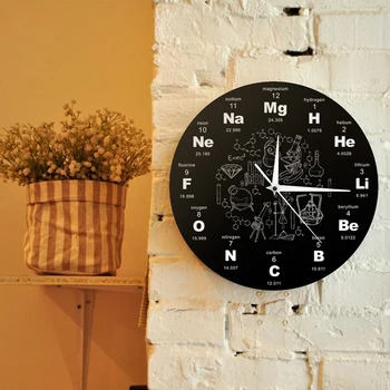 

Periodic Table of Elements Wall Art Chemical Symbols Wall Clock Educational ElementaL Display Classroom Clock Teacher's Gift Bla