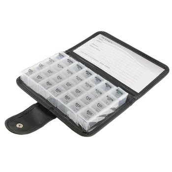 

28 Detachable Compartments 7 Day Pill Box Storage Case Vitamine Container with a PU Leather Wallet Bag