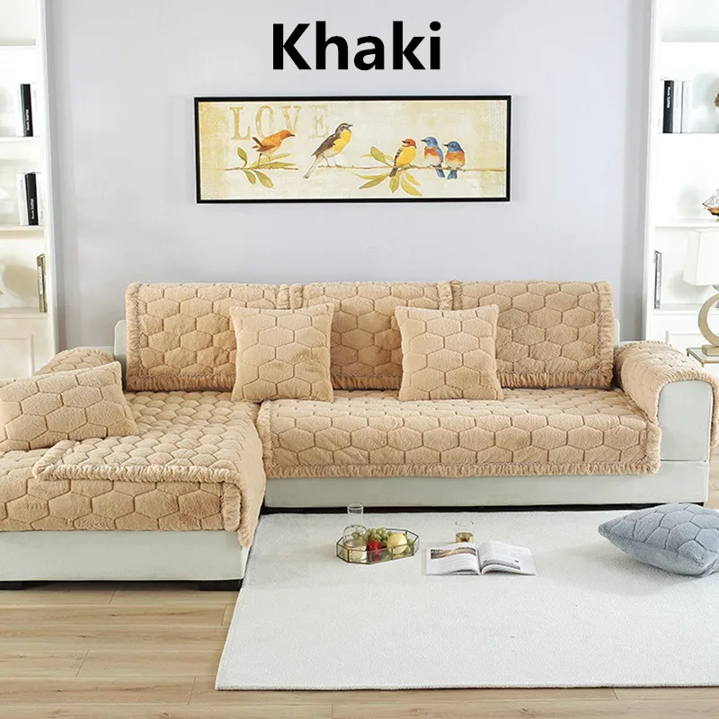 Khaki Утолщенные Чехлы для дивана для гостиной, защитная плюшевая ткань, универсальный секционный чехол для дивана, чехол для дивана - Цвет: Khaki