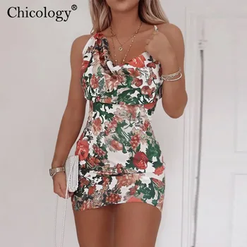 

Chicology floral print backless party mini dress sleeveless 2020 summer women sexy bodycon outfit casual club clothes bandage