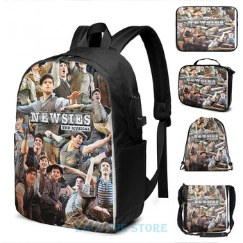 

Funny Graphic print Newsies Broadway Musical Collage USB Charge Backpack men School bags Women bag Travel laptop bag