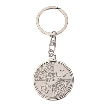 

50 Years Chain Perpetual Calendar Keyring Unique Compass Metal Keychain Jewelry Engraved Bike Father's Day Anniversary Gift
