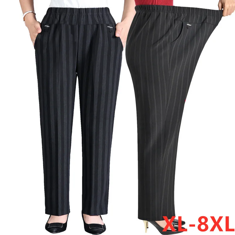 Plus Size XL-8XL Summer Women Pants New Autumn Winter Middl Aged Warm Velvet Elastic Waist Casual Straight Pants Female Trousers cargo capris