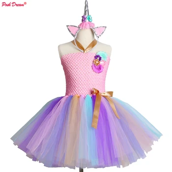 

POSH DREAM Unicorn Tutu Dresses with Hairband Pink Flower Princess Costumes for Children Children Festival Party Tutu Dress