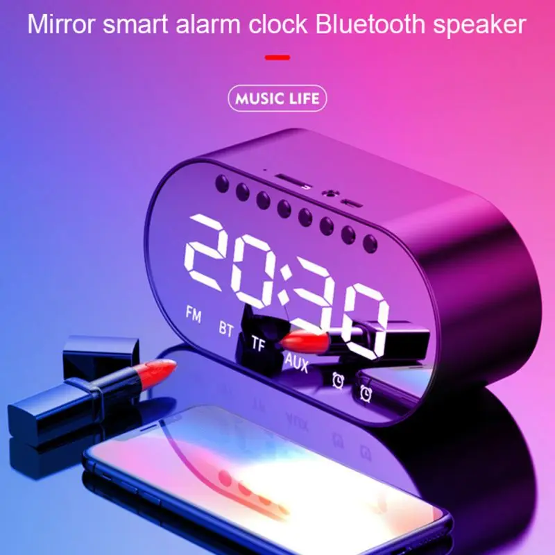 Будильник беспроводной Bluetooth 4,2 динамик с зеркальной поддержкой Tf карты сабвуфер прикроватный маленький стерео Bluetooth динамик