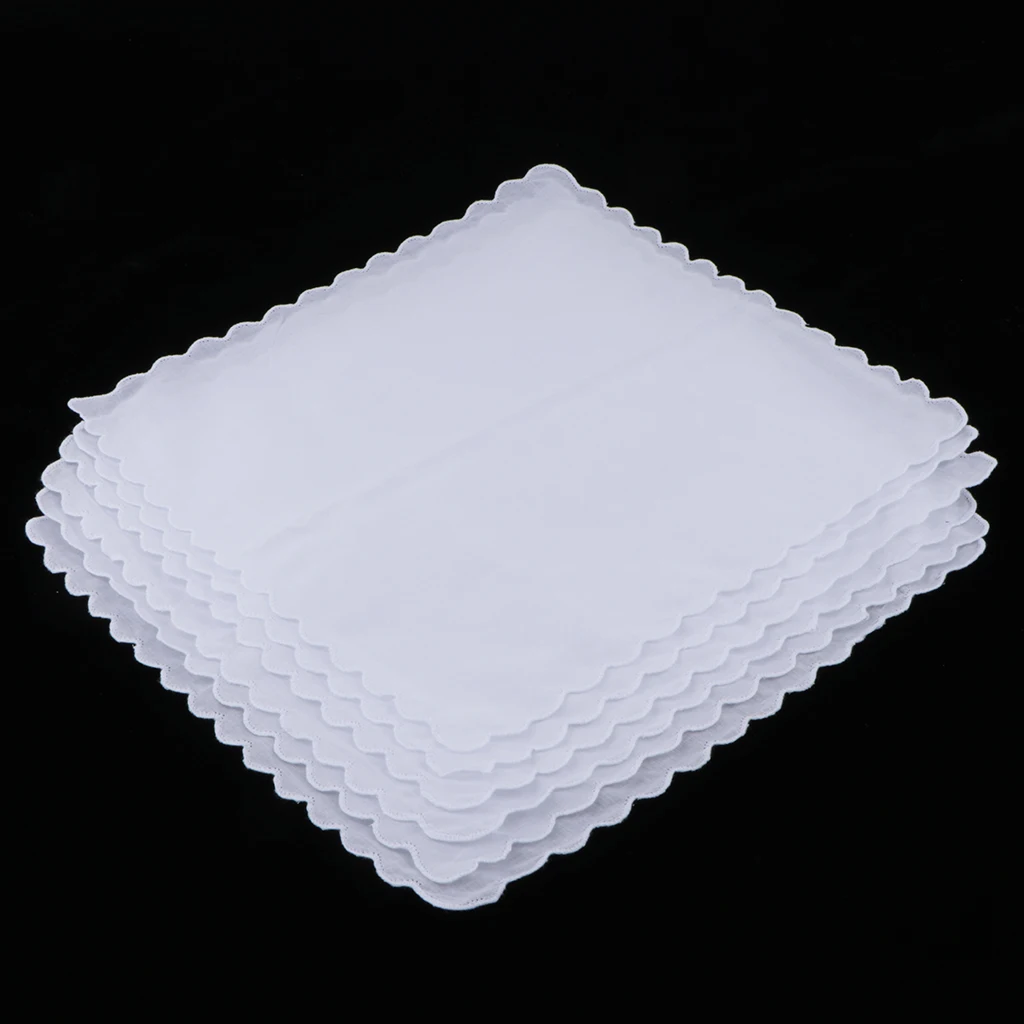 6x DIY Ladies White Hankies Party Wedding Handkerchiefs 100% Cotton Hanky Solid white blank design meet your DIY craft needs