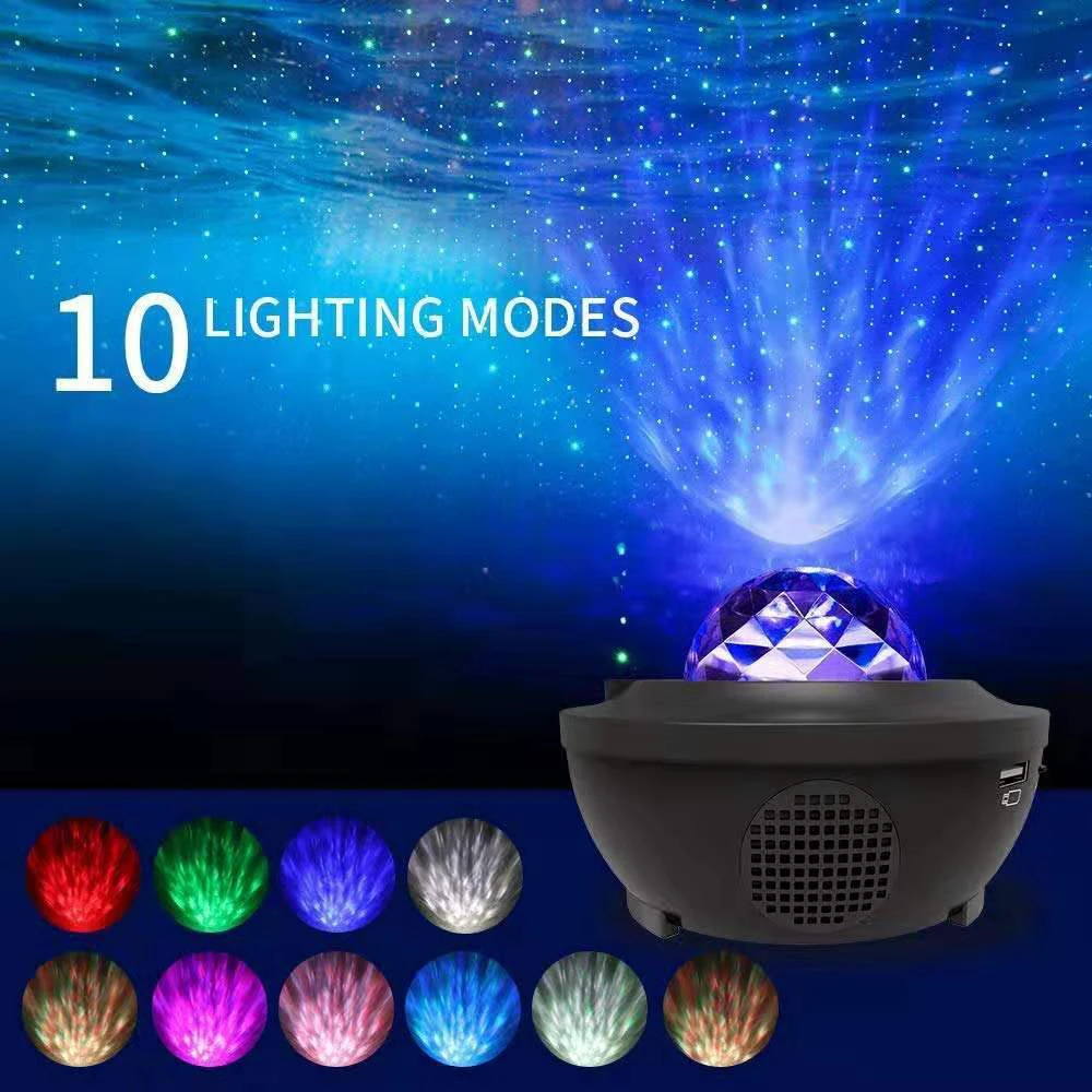 Romantic Colorful Starry Sky Ocean Projector Night Light  Remote Control Ocean Wave Projection Lamp Bluetooth-compatible Music nite light