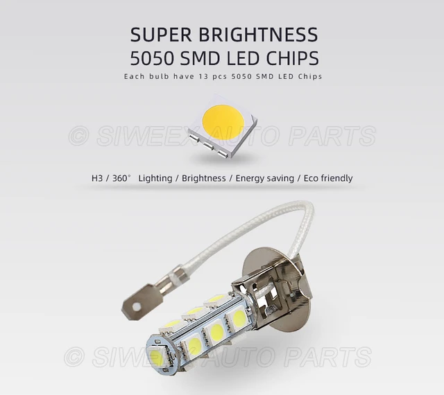 2 x H3 LED SMD 13 LED 12V weiße Glühbirnen – PK22s LED Plug&Play-Glühbirne  - France-Xenon