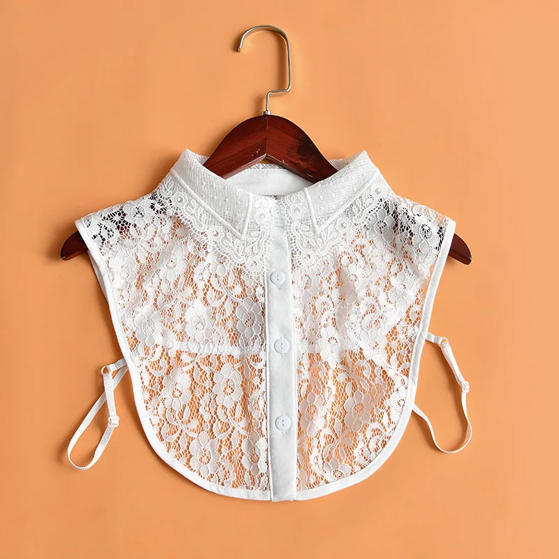 Korean style White fake collar ladies Blouse 2019 Autumn Lace turndown collar Winter Elegant Women Fake Half Shirt Detachable