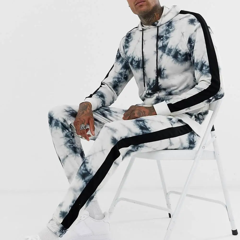

2Pcs Men Floral Print Drawstring Hoodie Pants Gym Sweat Suit Tracksuit