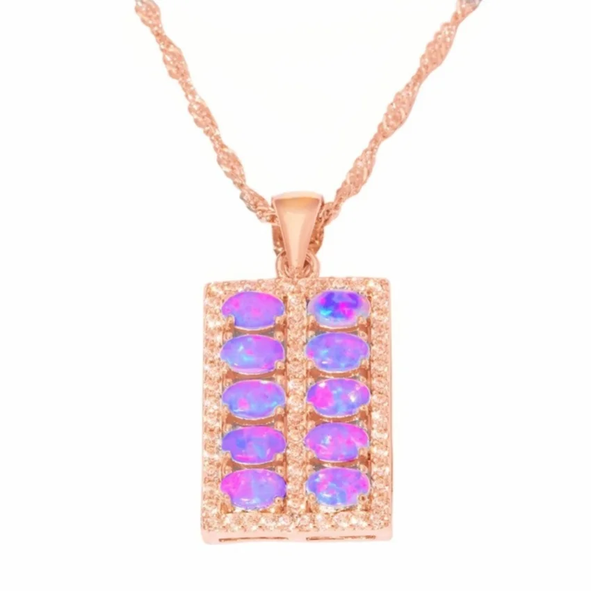 Trendy Rose Gold Color Counting Frame Shape Pendant Link Chain Necklace 4 Colors Opalite Opal Jewelry | Украшения и аксессуары