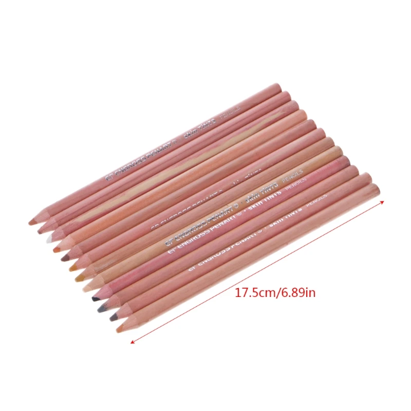 12Pcs Professional Soft Pastel Pencils Wood Skin Tint Pastel Colored Pencil