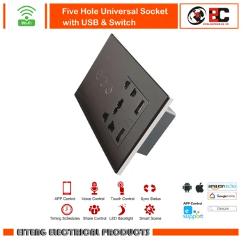 

Wifi Five Hole Universal Socket with USB & Switch Remote Control Work with Google home Amazon Alexa 1 2 3 Gang 1 Way