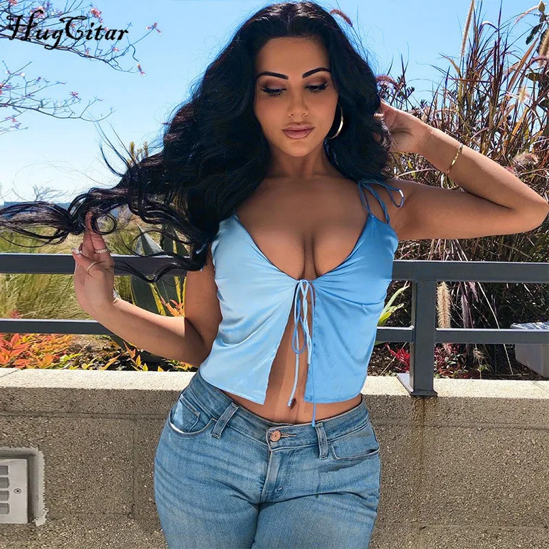 Женский Атласный топ без рукавов Hugicitar сексуальный укороченный в стиле пэчворк