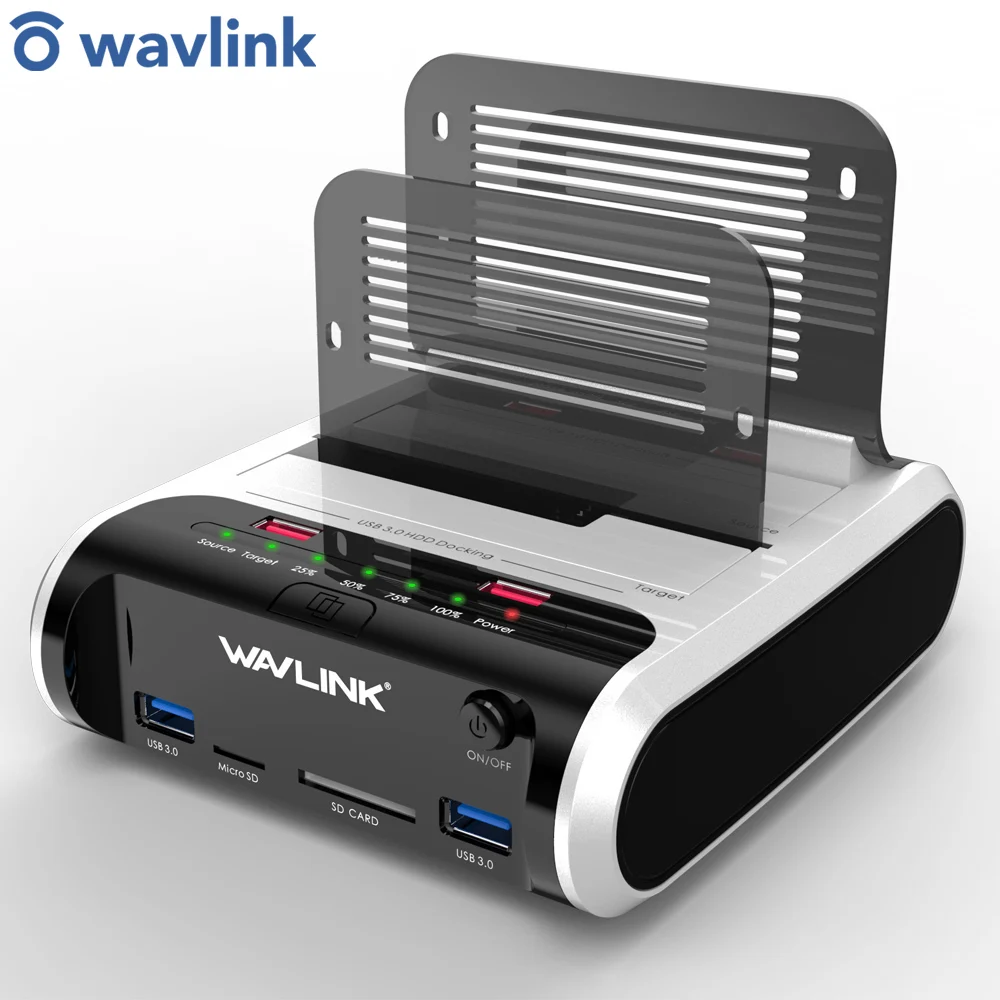 

Wavlink 2.5 3.5 inch USB 3.0 to SATA Dual-Bay Hard Drive Docking Station w/ Offline Clone&UASP Card Reader for 2.5"&3.5" HDD SSD