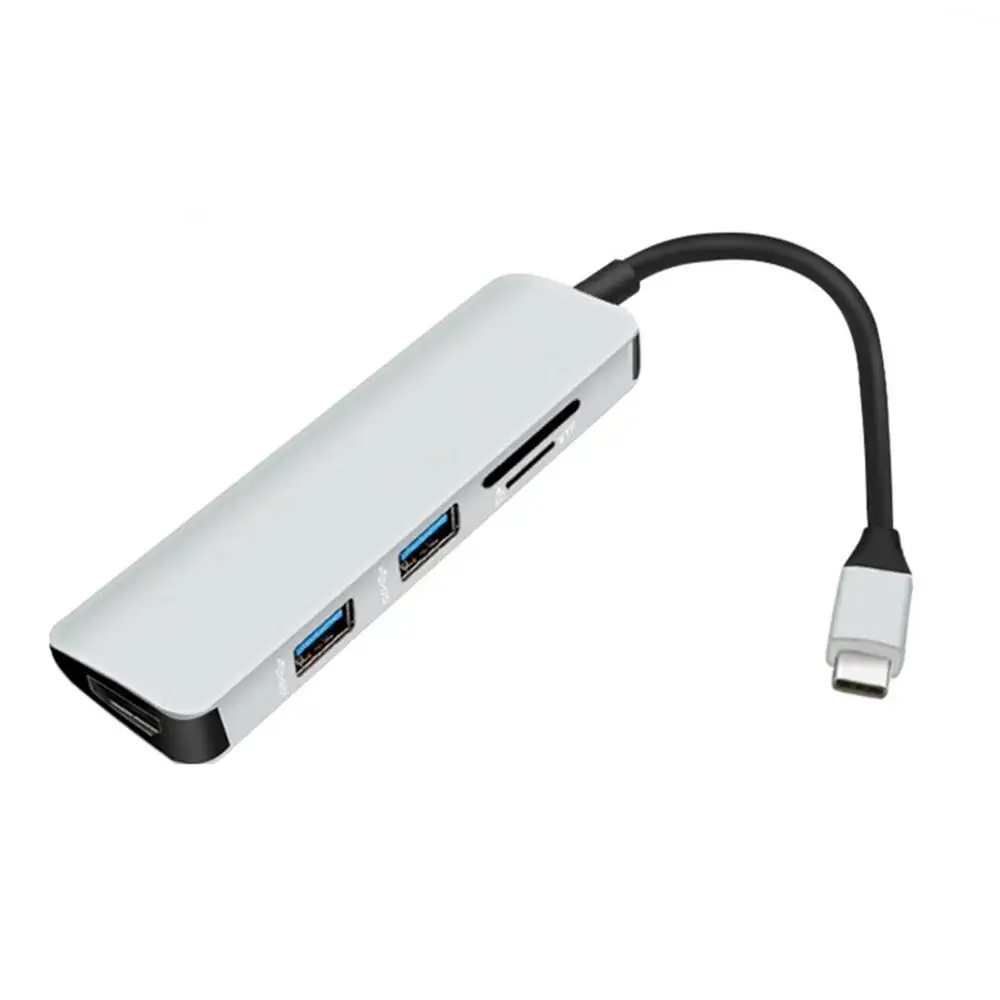 Серебристый 5 в 1 многофункциональный конвертер TYPE-C док-станция USB 3,0 TF Card Reader для MacBook - Цвет: Серебристый