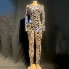 Сверкающий Серебряный зеркальный комбинезон, просвечивающие сетчатые колготки, боди для вечеринки, дня рождения, торжества, костюм певицы для танцев, сцены, DT1712