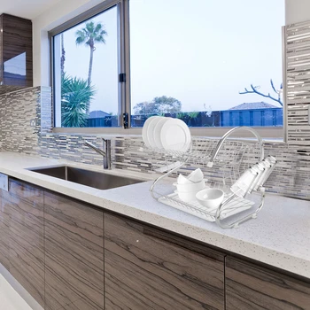 

2-Layer Dish Drainer Multifunctional S-shaped Dual Layers Bowls & Dishes & Chopsticks & Spoons Collection Shelf Dish Drai