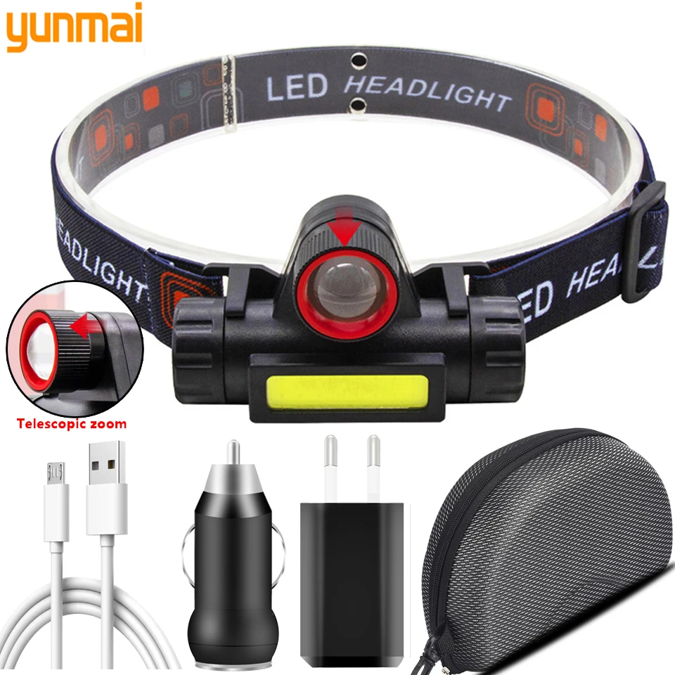 XP-G Q5 Zoomable Headlamp Head Lamp Headlight Waterproof 2500lm Led Built in Usb Rechargeable 18650 Battery Working Light | Лампы и
