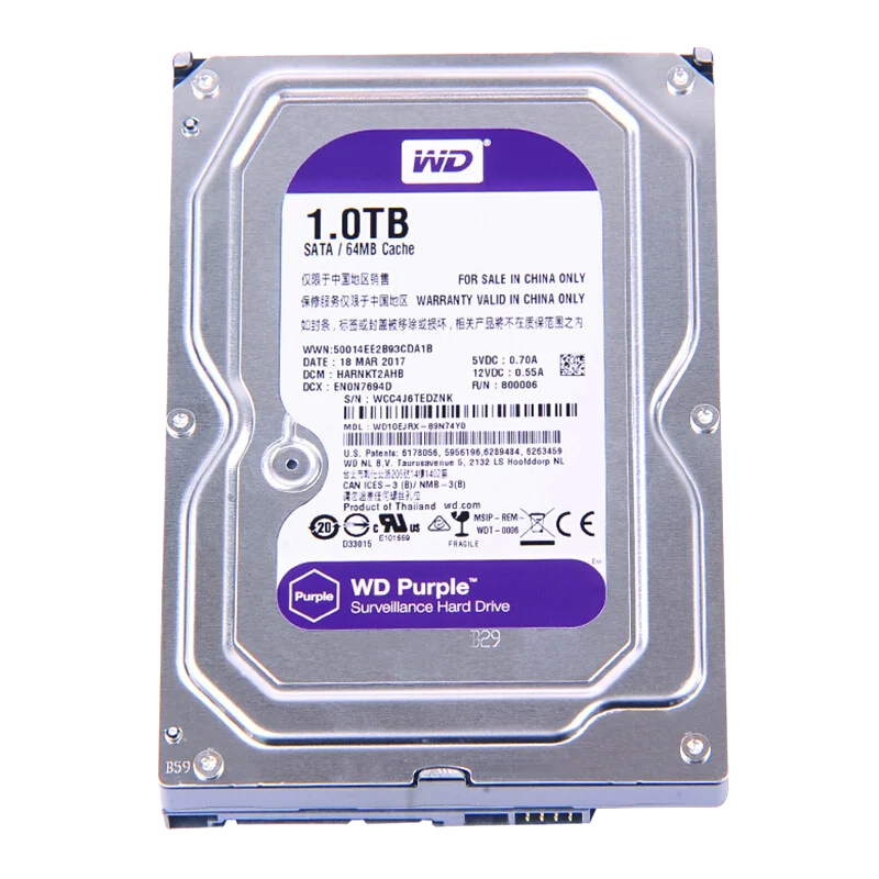 WD новый фиолетовый 1 ТБ видеонаблюдение внутренний жесткий диск Кэш 3 5 дюйма 64M SATA