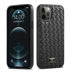 Premium Luxury Leather Case with Metal Logo - High Quality Back Cover - iPhone 14 Pro (Bianzhihei)