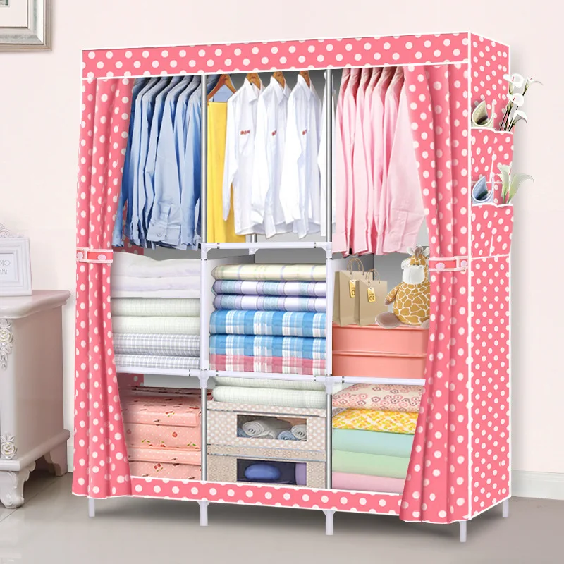 

Simple Wardrobe Fabric Special Offer Wardrobe Assembly Steel Tube Reinforced Steel Frame Minimalist Modern Storage Cabinets Manu