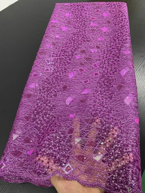 3047B-6 Magenta African Sequins Fabrics Organza Lace High Quality Organza Double Mesh Lace Fabrics for Nigerian Party Wedding APW3047B - Цвет: 3047B-6