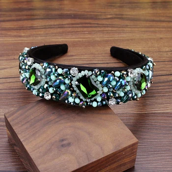 

Bohemia Women Hair Hoop Sparkly Green Crystal And Beaded Hairbands Bling Hair Accessories Diamante Party Headbands Fashion 2020