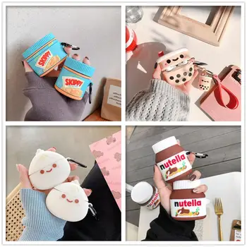

Cute Soft Silicon Earphone Cases 3D Funny Food Bun expression For AirPod 2 Case For Apple Airpods pro Case Cover Funda keyring