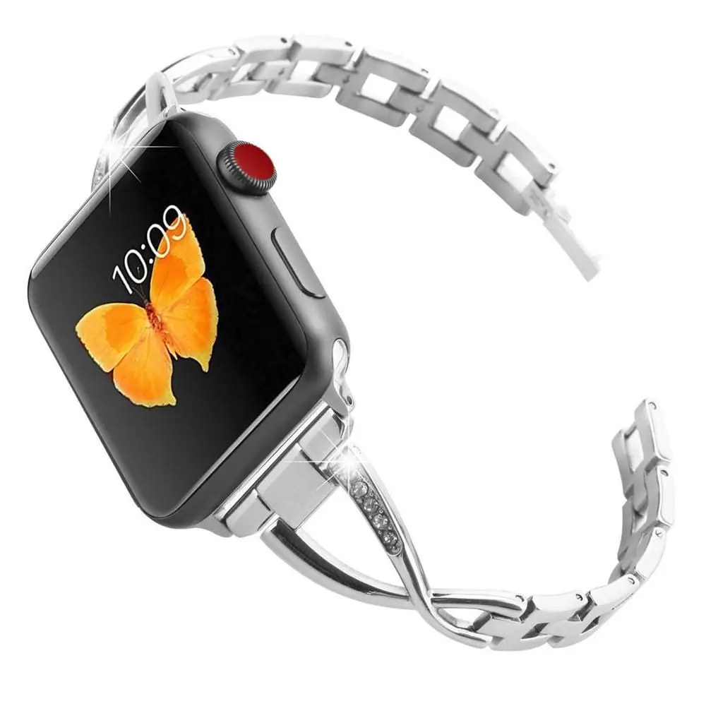 Роскошный Алмазный Браслет-петля для iWatch серии 5 4 3 2 1 из нержавеющей стали для Apple Watch 38 мм 40 мм 42 мм 44 мм ремешок для часов