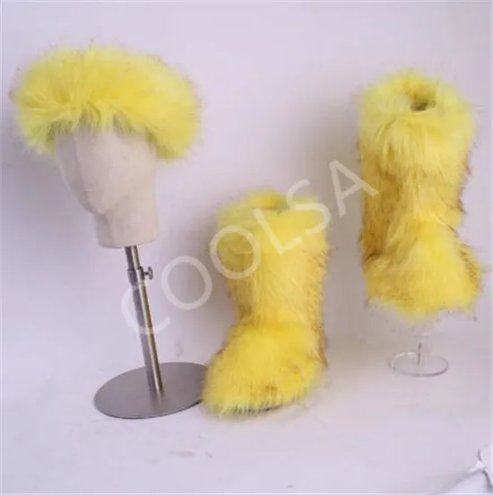 Женские зимние высокие сапоги с искусственным лисьим мехом; комплекты обуви; женские теплые плюшевые ботинки с пушистым мехом для дождливой погоды; женские меховые сумки; 43 - Цвет: sets