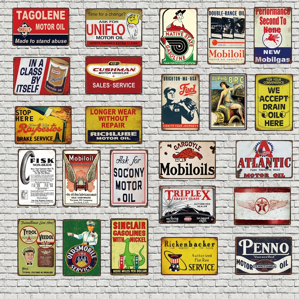 

Motor Oil Service Garage Metal Tin Sign Shabby Chic Plaque Wall Home Art Motorcycles Car Trucks Tires Decor