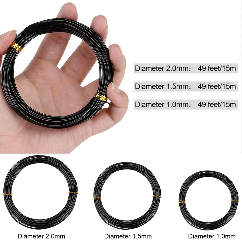 Bonsai Wires 9 Rolls Anodized Aluminum Bonsai Training Wire with 3 Sizes (1.0 Mm,1.5 Mm,2.0 Mm) Total 147 Feet