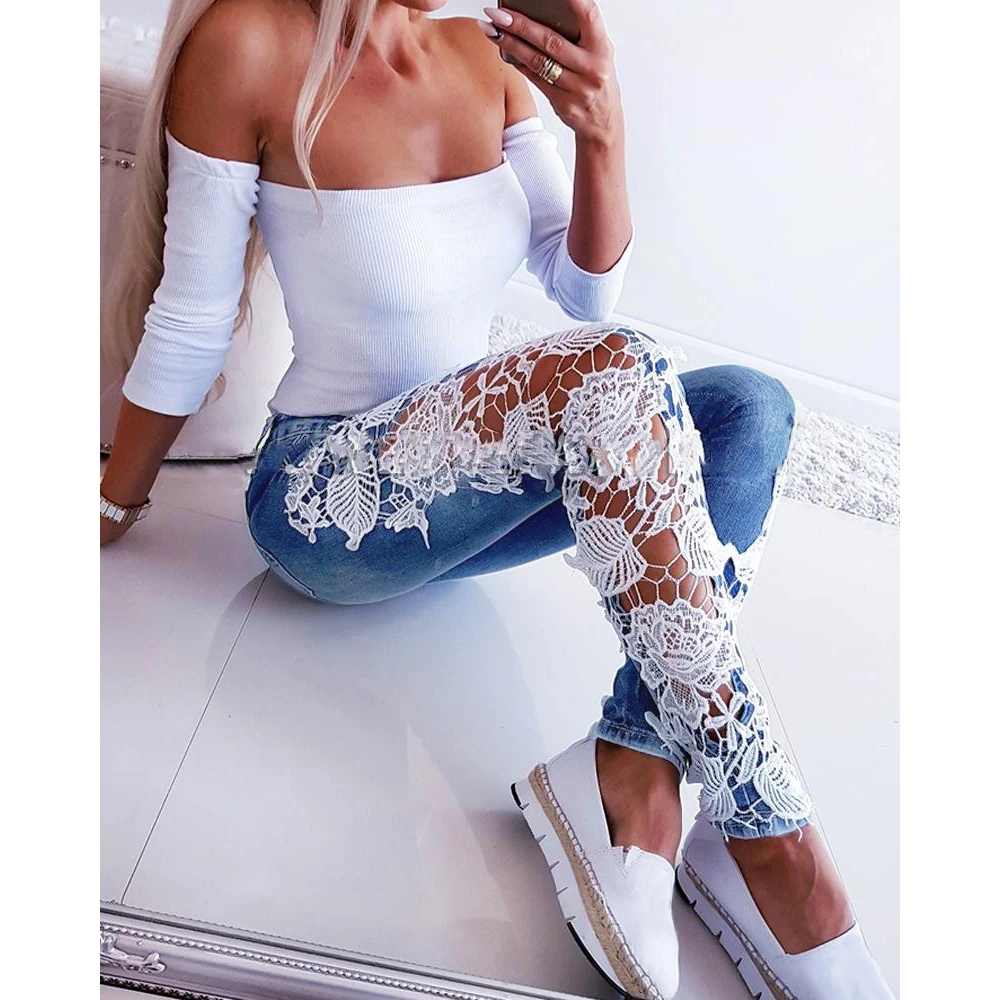 patchwork skinny jeans womens