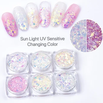 

6box Nail Mermaid Glitter Powder Flakes Sparkly 3D Light Chameleon Color Changing Sequins Polish Manicure Nail Art Decorations