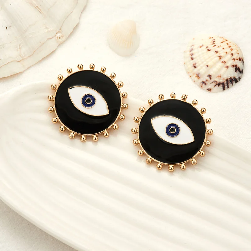 Женские винтажные серьги AMORCOME большие круглые подвески с черным сглаза
