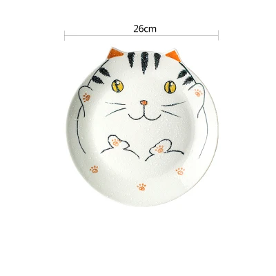 Plate 26cm В японском стиле ручная роспись милый Кот керамическая тарелка и блюдо детская посуда бытовая обеденная тарелка миска для риса посуда - Цвет: Plate 26cm