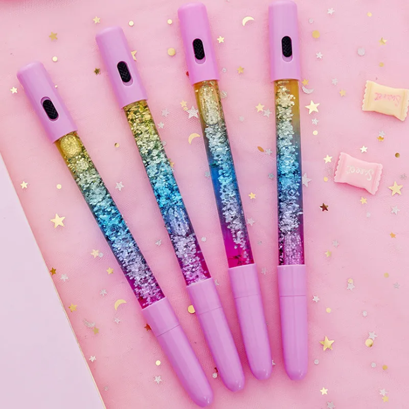 

0.35mm Rainbow Creative Color Gel Pen Fairy Stick Gel Pens Drift Sand LED Lamp Glitter Crystal Pen for Girl Gift Stationery