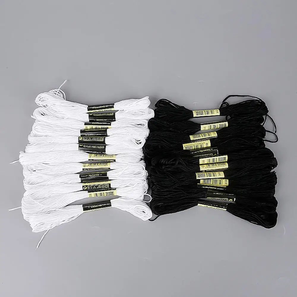 Cross Stitch Embroidery Thread for DIY Homemade Craft Sewing Accessories (White Black Color each color 7.5m*12pcs) embroidery thread