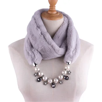 

2019 women's winter fur scarf beads pendant necklace scarf ladies warm scarves foulard femme ladies statement jewelry
