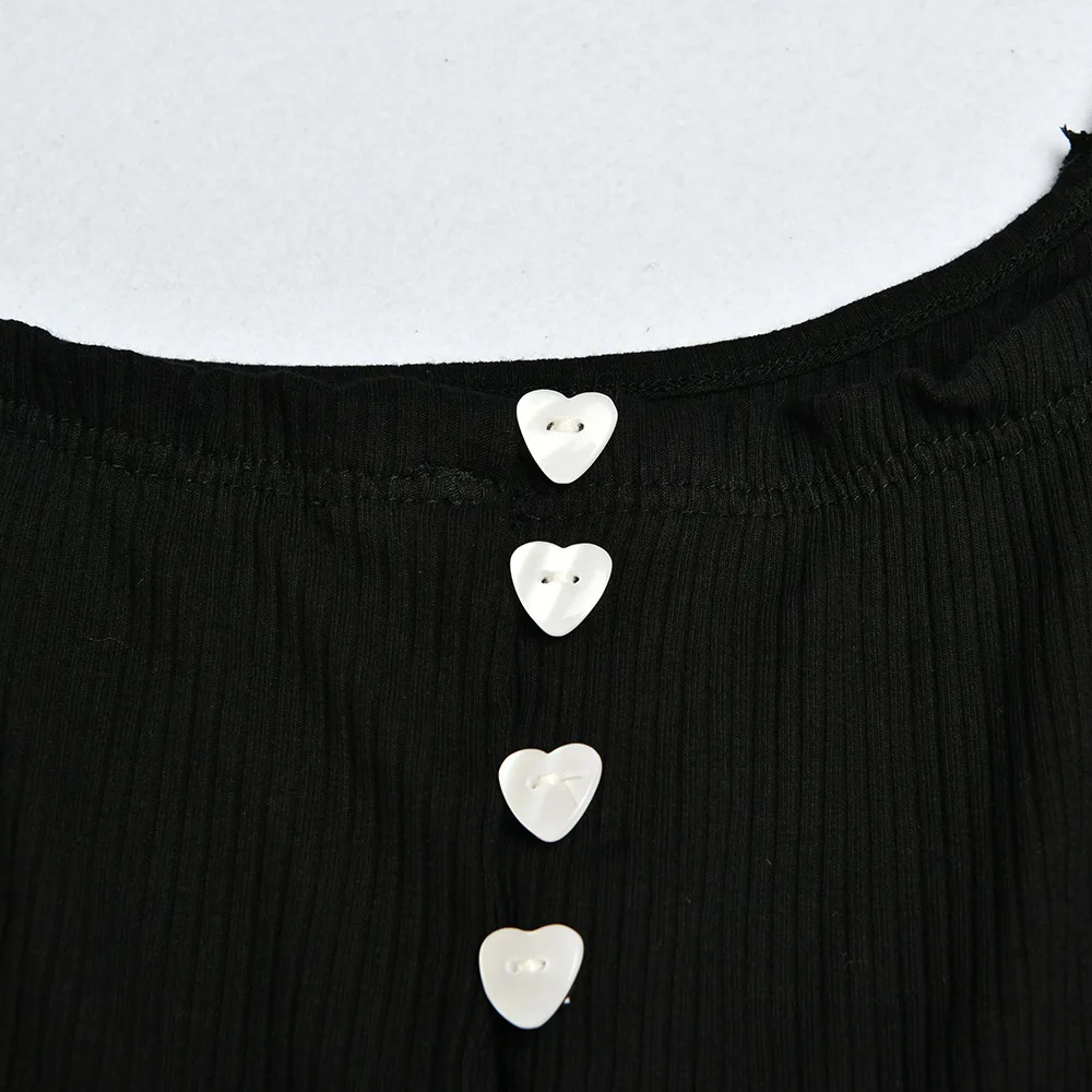 WannaThis Женские топы и блузки Милая пуговица v-образный вырез сексуальный ребристый трикотажный хлопок тонкий эластичный черный кардиган блузка с длинными рукавами